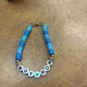 Blue and Gold Beaded 'Boy Mom' Bracelet